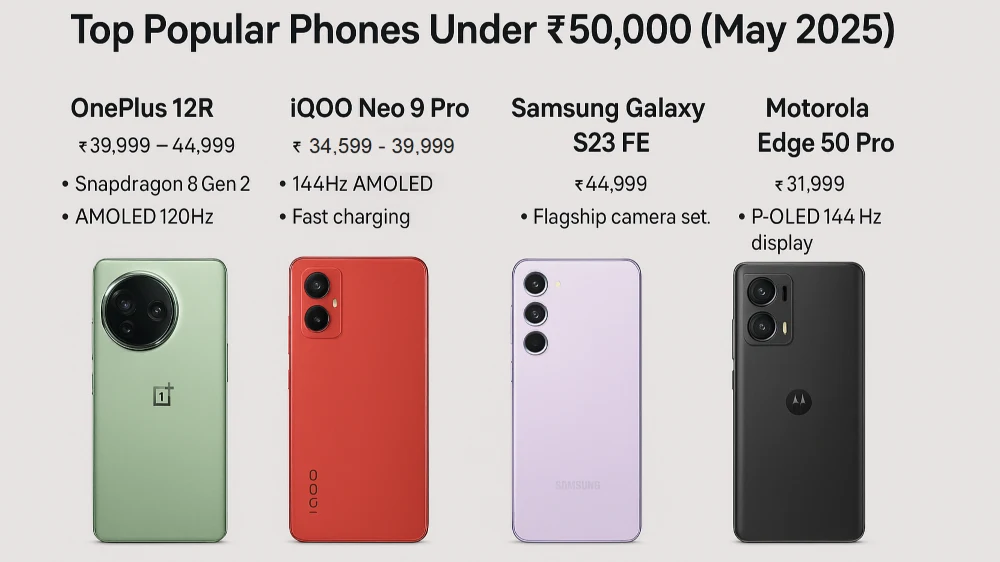 Best Phones Under ₹50,000 in India (May 2025): OnePlus 12R, iQOO Neo 9 Pro, S23 FE & More